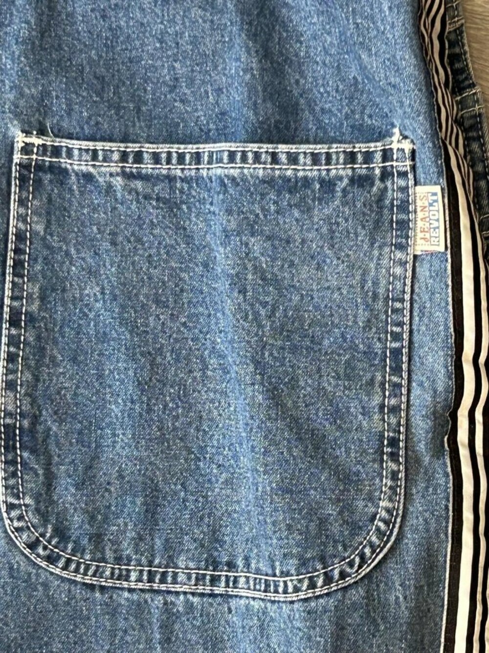 Vintage Revolt Clothing Co Overalls Womens L Blue Denim Bib Stripe Workwear 90s - Picture 4 of 14
